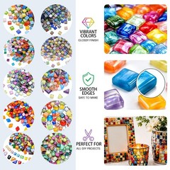 200 pcs Mosaic Tiles, CNYMANY Mixed Color Glitter Mosaic Glass Pieces Tiles f…
