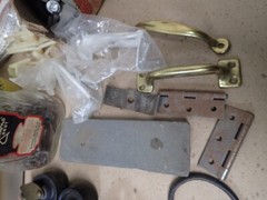 vintage wood box with lots of hardware & repair parts nuts bolts odds & ends