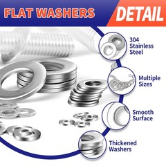 1100 Pcs Flat Washers M2 M2.5 M3 M4 M5 M6 M8 M10 M12, Washers-1100Pcs