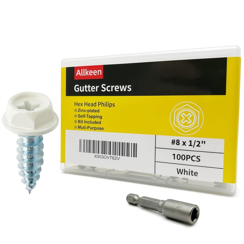 Allkeen #8 x 1/2″ Self-Tapping Gutter Screws White Painted #8×1/2”,