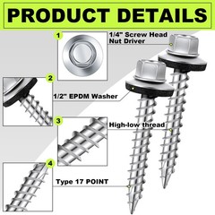 Metal Roofing Screws (1000) #10 x 1-1/2″ Zinc Hex × 1-1/2”,