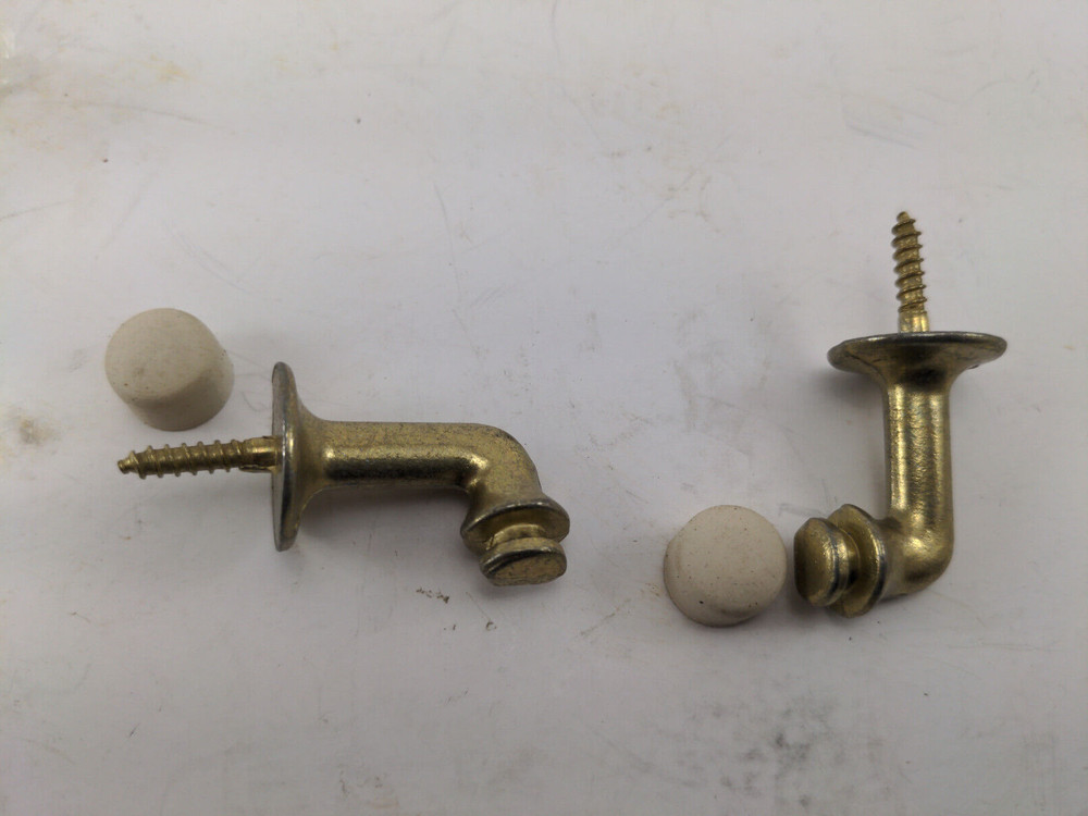 Pair of Vintage Solid Brass Floor Door Stop L Type Polished Brass