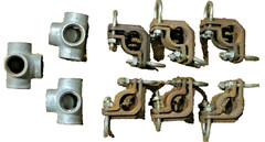 1 Lot of Six Vintage 3/4″ Iron Pipe Brackets & Three 3/4″ 4 Way Side Outlet Tees