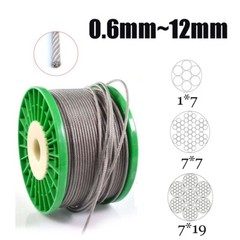 304 Steel Wire Rope 1×7,7×7,7×19 Strand Plastic Coated 0.6~12mm Various Lengths