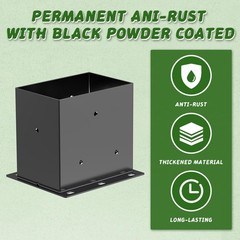 Heavy Duty 4″x6″ Post Base Brackets, Black Steel Anchor for Deck & Pergola