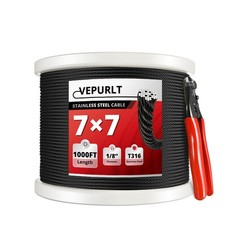 1000FT 1/8″ Black Stainless Steel Cable, 7×7 Strands Wire Rope Aircraft Cable…