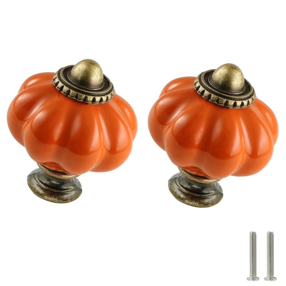 Zernmiarder Orange Pumpkin Knobs 12 Pack Ceramic Cabinet 1-3/8 Inch,