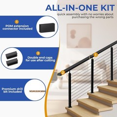 Black Handrail for Cable Railing 4 Pack 6.5ft SS