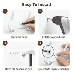 Gwaazxgz Coat Rack Wall Mount Hooks – 15 Inch Matte White Metal 6-Hook
