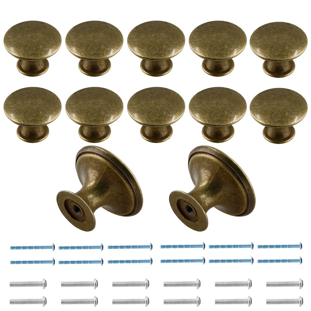 Cionyce 12 Pcs Brass Cabinet Knobs Metal Drawer Round 12 Pack,