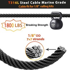 Steel DN Mate 220ft Black Wire Rope 1/8″ T316L 220FT with Cutter,