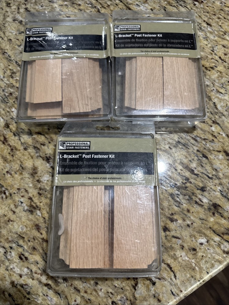 Professional Stair Fasteners 3″ Oak Chene Roble Wood L-Bracket Post Kit 3-kits