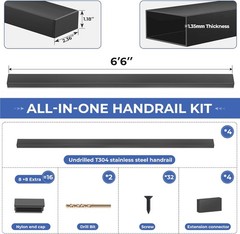 Black Handrail for Cable Railing 4 Pack 6.5ft SS
