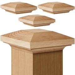 4 Pcs Wood Newel Post Flat Peak Red Oak Newel Post Cap Mounting Kit for Indoo…