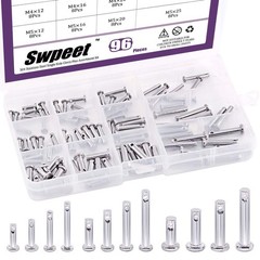 Swpeet 96Pcs Clevis Pin Assortment Kit, 304 Stainless Steel M3 M4 M5 Silver