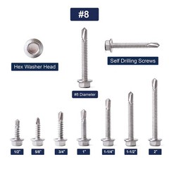 #8 x 3/4″ Sheet Metal Screws 100PCS 410 Stainless Steel Hex x 3/4″, Silver