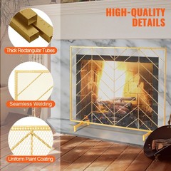 Fireplace Screen Single Panel, Sturdy Iron Mesh Fireplace Screen, 38.6″(L) x29.8