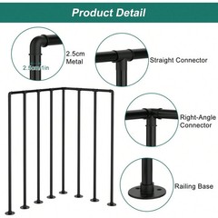 Deck Railing Kit – Metal Guard Rail With Right-Angle Connectors, Black