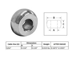 10Pc Plain Ball Swage Fitting 3/64″ SS316 Industrial Wire Rope Terminal Cable