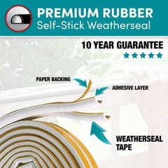 White 5/16″x1/4″x17′ D-Center EPDM Weatherseal Tape Medium Gap Seal Strip