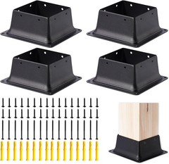 4×4 Post Base 4 Pcs Inner Size 3.6″x3.6″Deck Post Base Heavy Duty Metal Black…