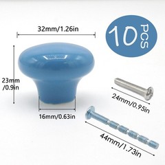 Joyangy 10Pack Ceramic Cabinet Knobs, 1.26Inch/32mm Blue Round 10 Pack,