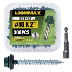 LIONMAX Metal Roofing Screws #10 × 2 Inch, 300-PCS, x 2″, Forest Green