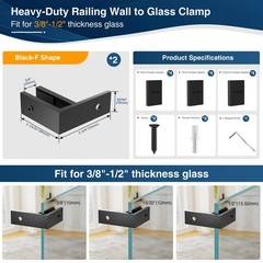 Gyykzz 2 Pack Matte Black Wall to Glass Clamp 90 Degrees 2 Pack,