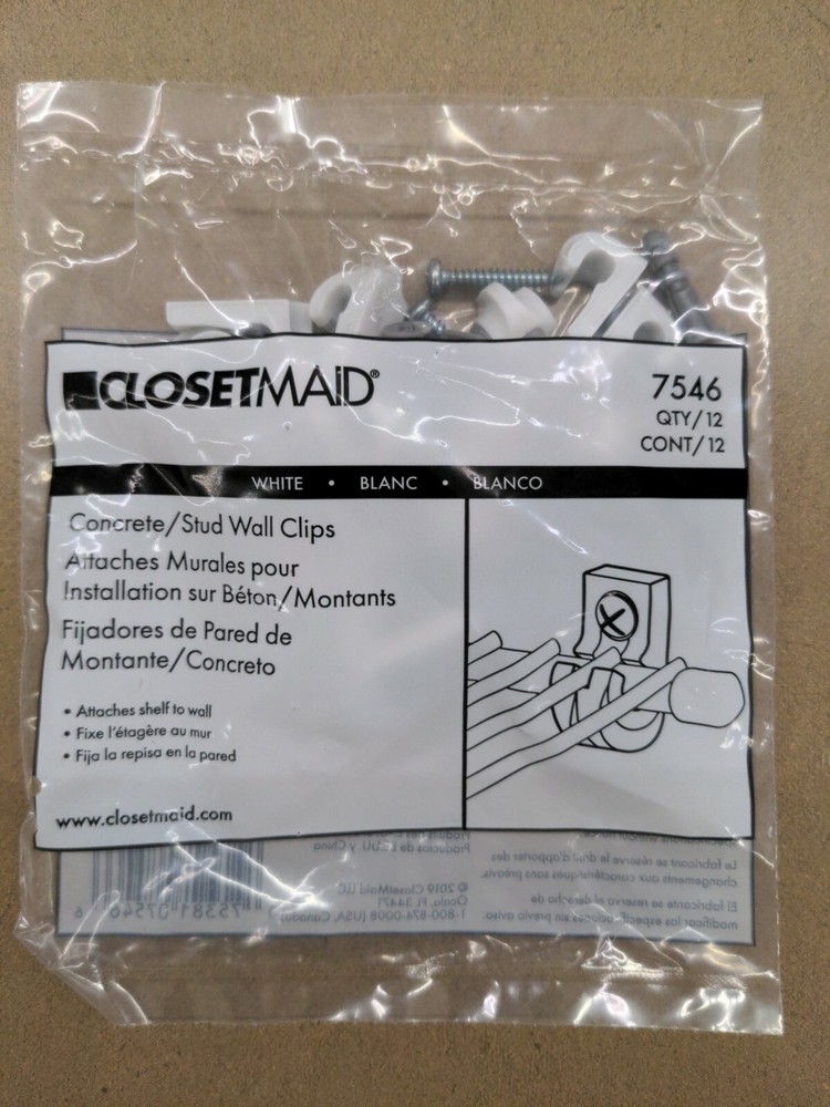 CLOSETMAID 7546 Concrete / Stud Wall Clips QTY: 12 White