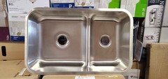Signature Hardware 34″ Calverton Low Divide Double Bowl Stainless Steel Sink