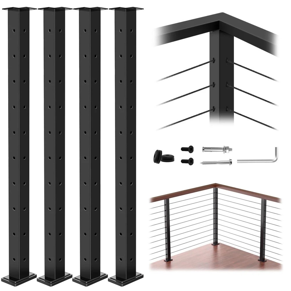Zylorix 36″ Cable Railing Corner Post 4 Pack T304 Stainless Steel Black Deck