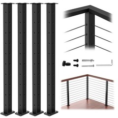 Zylorix 36″ Cable Railing Corner Post 4 Pack T304 Stainless Steel Black Deck