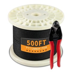 500FT 1/8″ Stainless Steel Cable Black, 7×7 Strands, Wire Rope with Cable Cut…