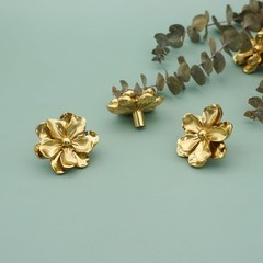 MFYS 6 Pieces Solid Brass Flower Knob Handles 1.77 inches x 0.98 inches, Gold
