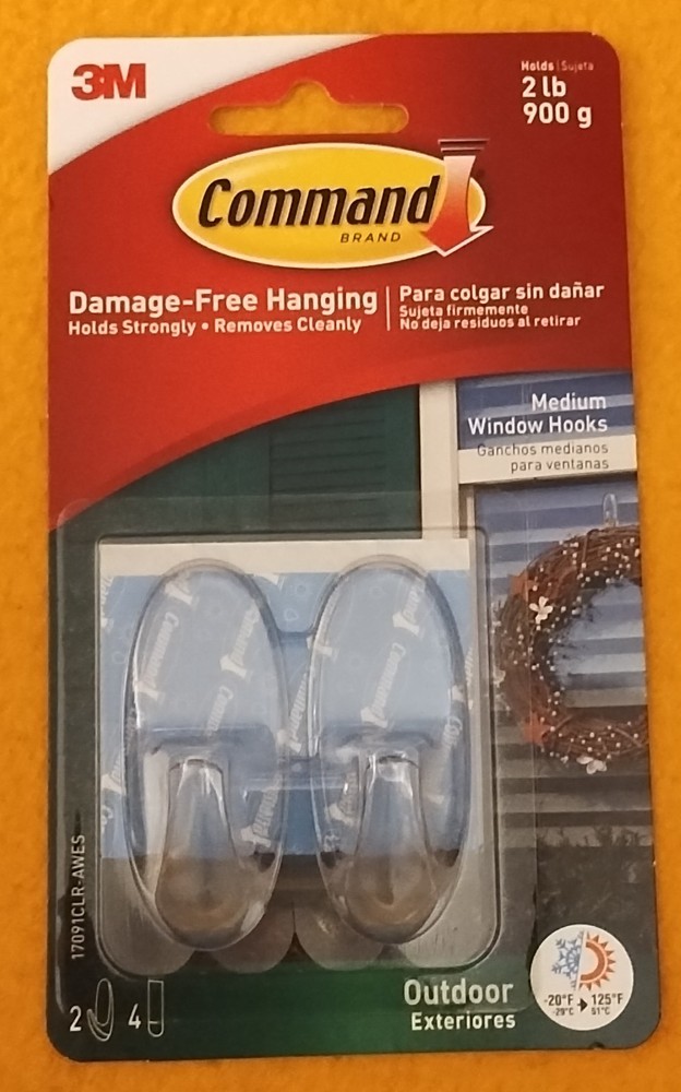 3M Command Outdoor Medium Clear Window Hooks, 17091CLR-AWES, 2-lb Hold.