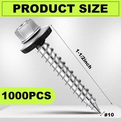 Metal Roofing Screws (1000) #10 x 1-1/2″ Zinc Hex × 1-1/2”,