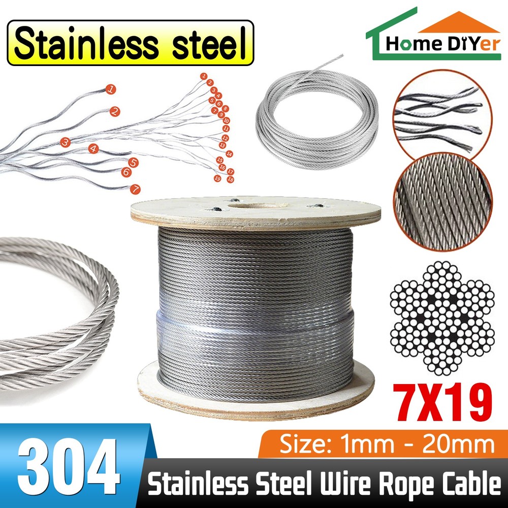 Stainless Steel 304 7×19 Wire Rope Cable Rigging 1 1.2 1.5 2 2.5 3 4 5 to 20mm