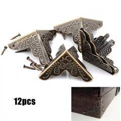 Antique Bronze Tone Triangle Carved Corner Box Corners Brackets (Pack of 12)