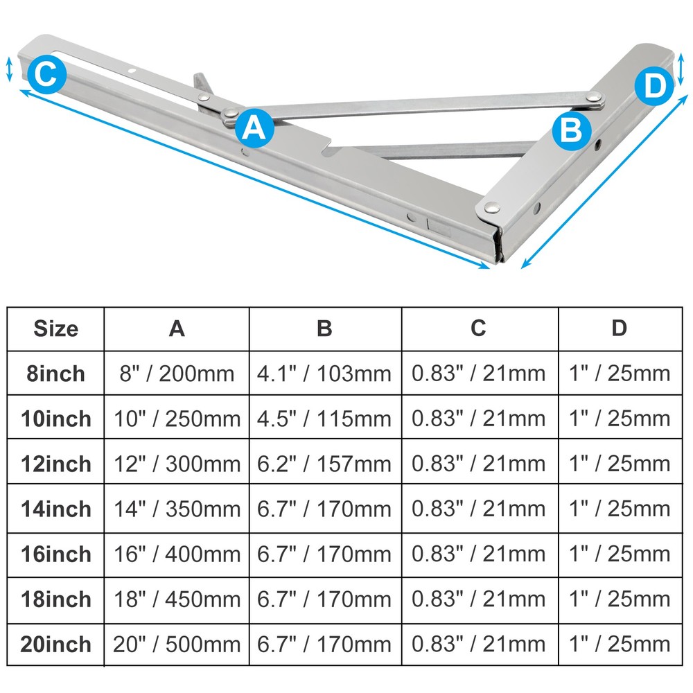 2-10Pcs Folding Shelf Brackets Stainless Steel Fold Down Table Brackets 8-20Inch