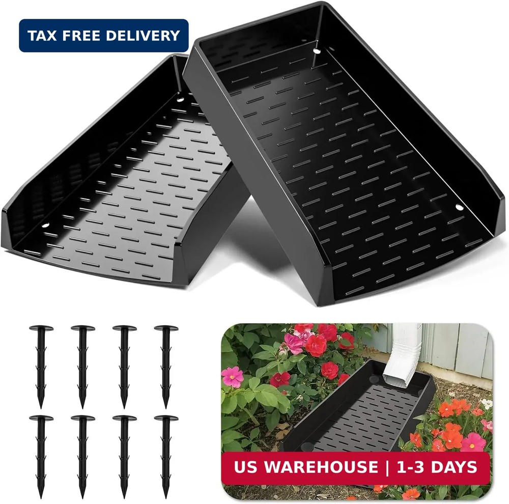 2 Pack Splash Blocks for Gutters Downspouts, 12″ Extra-Wide Rain Gutter Downspou