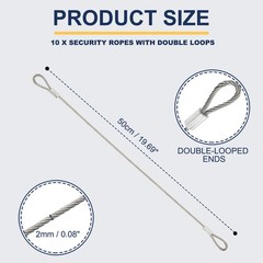 10 Pcs Dia. 2mm 20″ Long Stainless Security Ropes with Double Loops, Silver