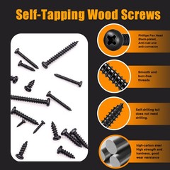 weideer 1095pcs Self Tapping Screws for Metal, Truss Head and Pan Head, Black