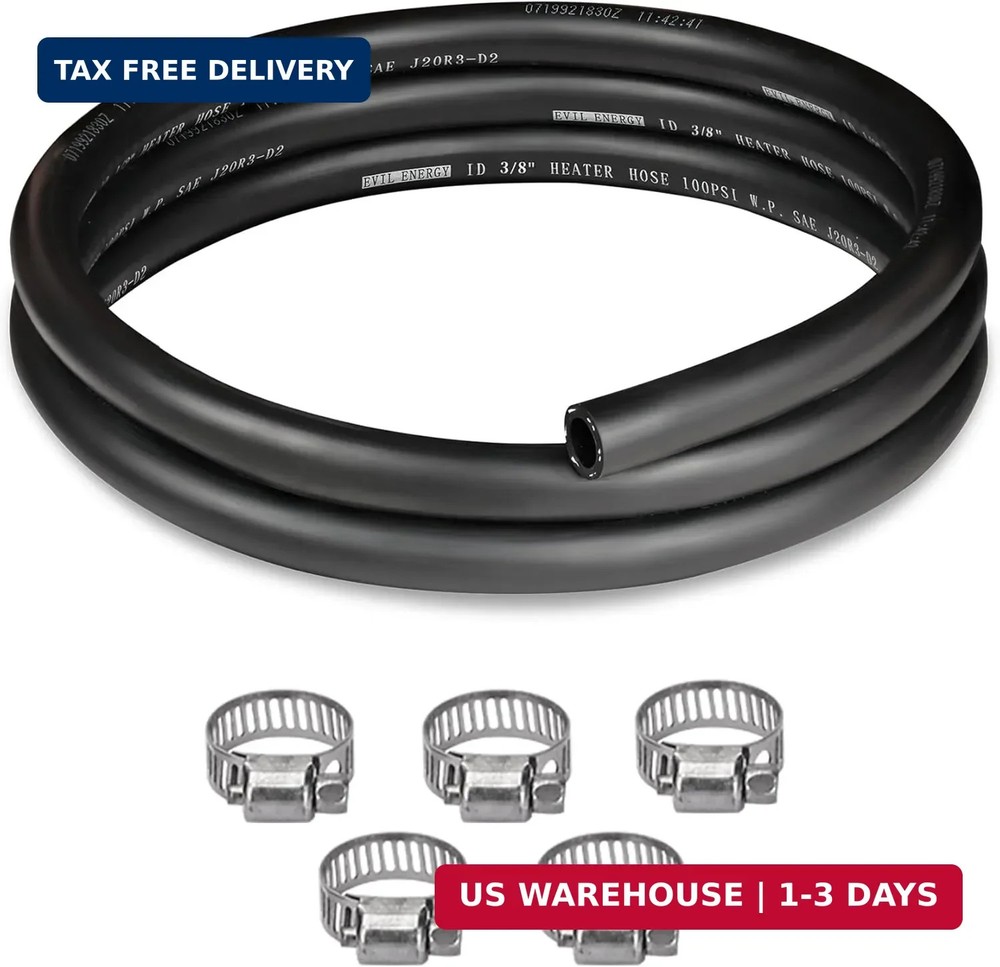 EVIL ENERGY 3/8″ Heater Hose 5FT Coolant Radiator Hose With 5PCS Clamps Straight