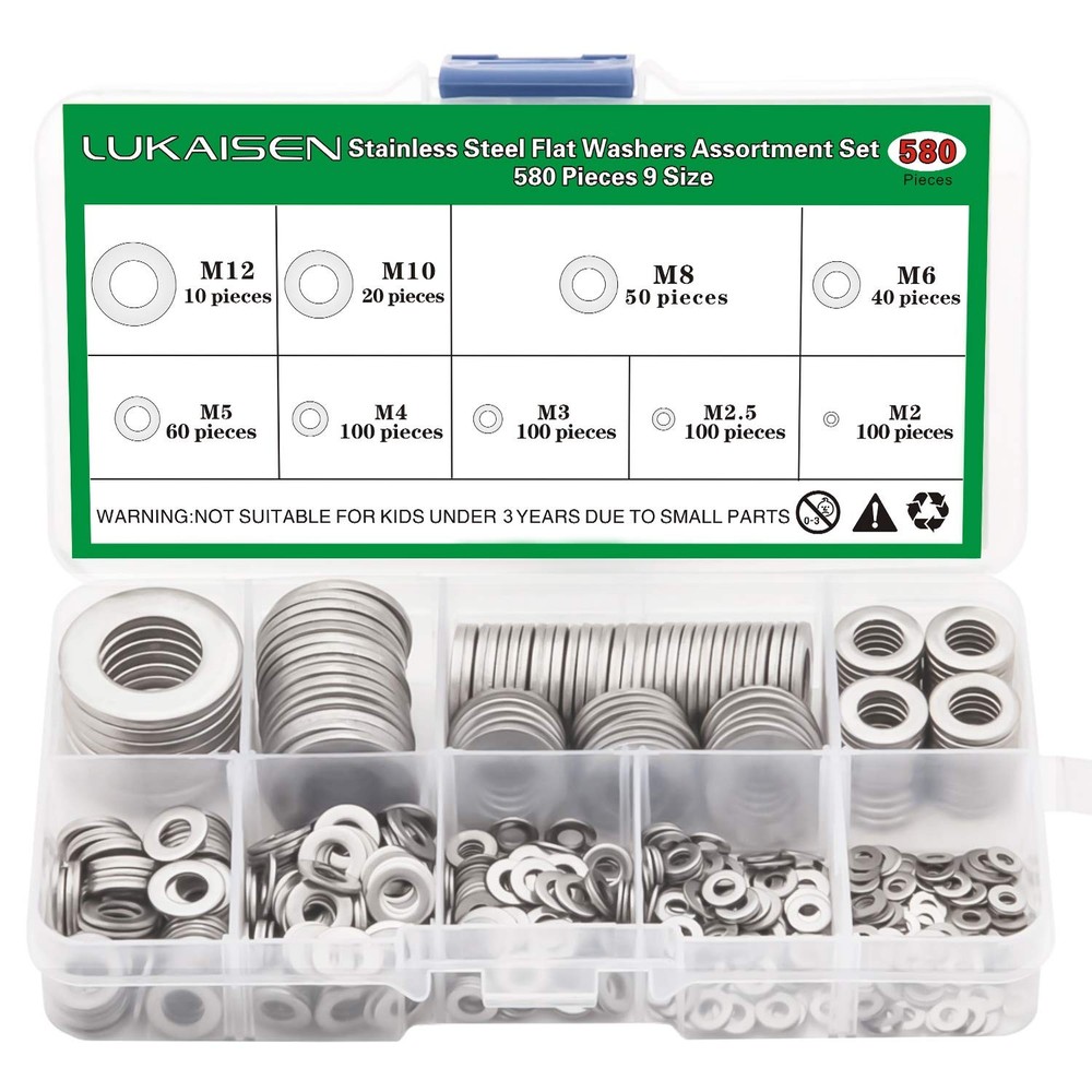 304 Stainless Steel Flat 580PCS Washers, Silver Washers