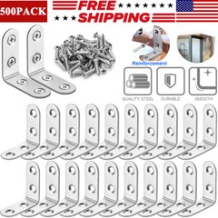 10-500x Stainless Steel L Shaped Bracket Corner Brace for Shelves Wood Furniture