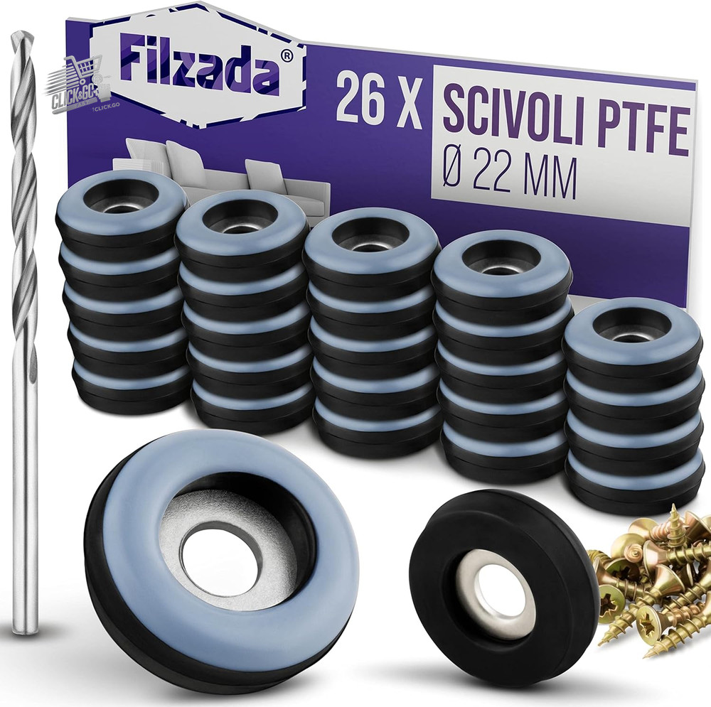 26 Teflon PTFE 22mm Round Mobile Feet Screw Skates Chairs Carpet with Vit