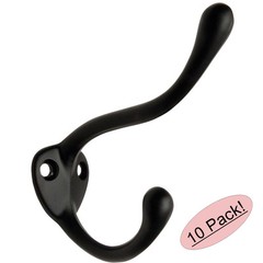 *10 Pack* Designers Impressions Flat Black Heavy Duty Coat & Hat Hook: 57488
