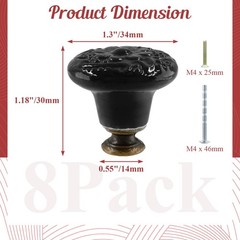 suiwotin 8pcs Black Ceramic Knobs, Vintage Kitchen 8pcs-1.3 Inch,