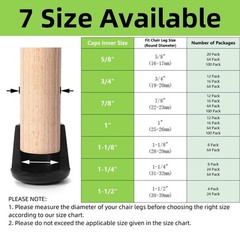 Chair Leg Tips Caps Non-Slip Rubber Leg Tips 1 Inner Diameter Furnigear -Black