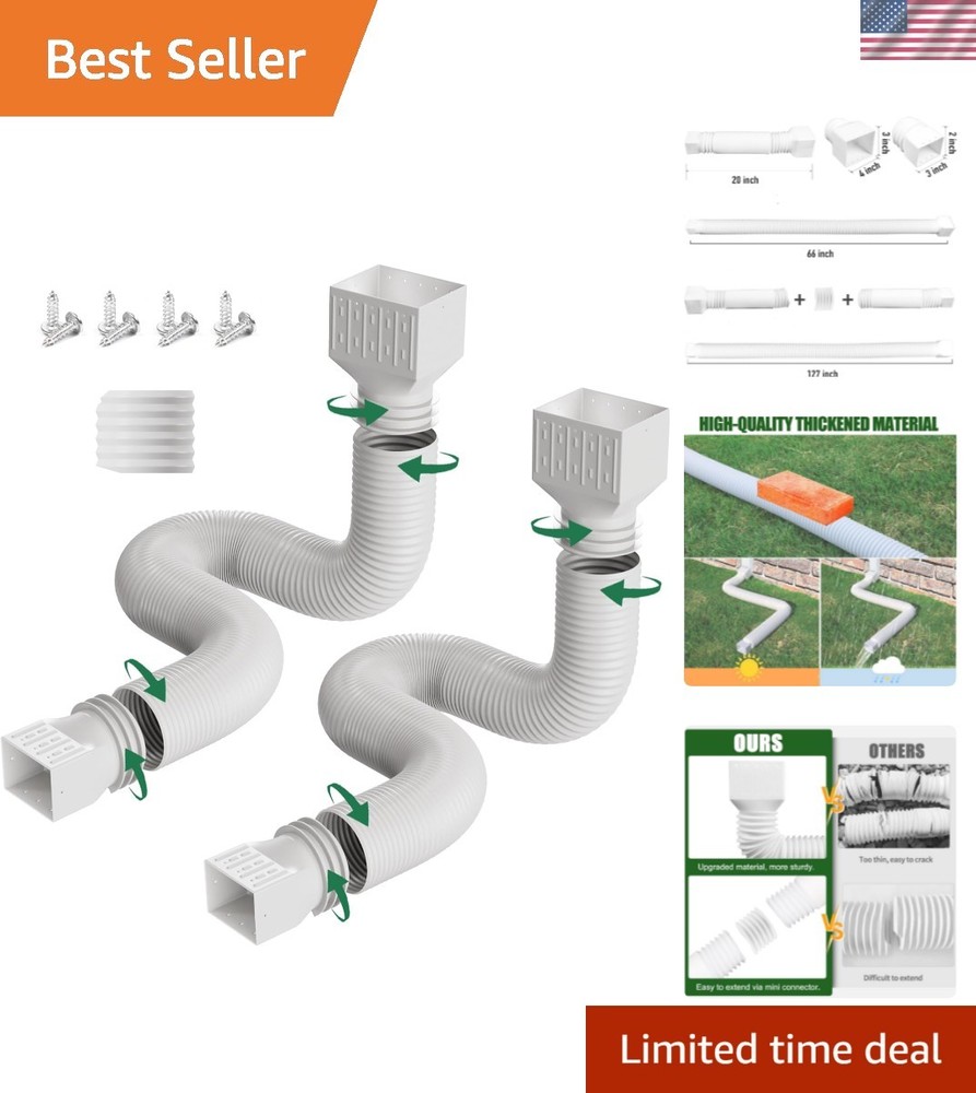 2 Pack Rain Gutter Downspout Extensions, Upgraded Flexible Drain Down Spout E…
